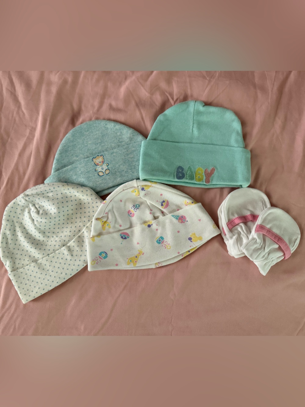 Vintage Baby Beanie Set in Mint, White, and Gray - Kids Accessories